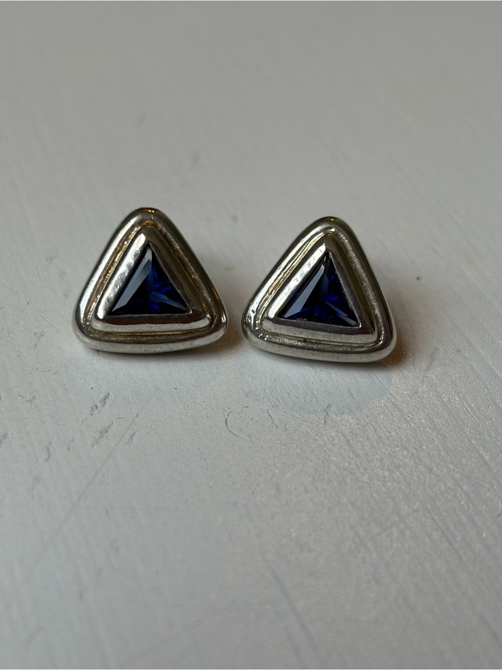 Vintage Tanzanite Trillion Cut Sterling Silver 925 Triangle Earrings
